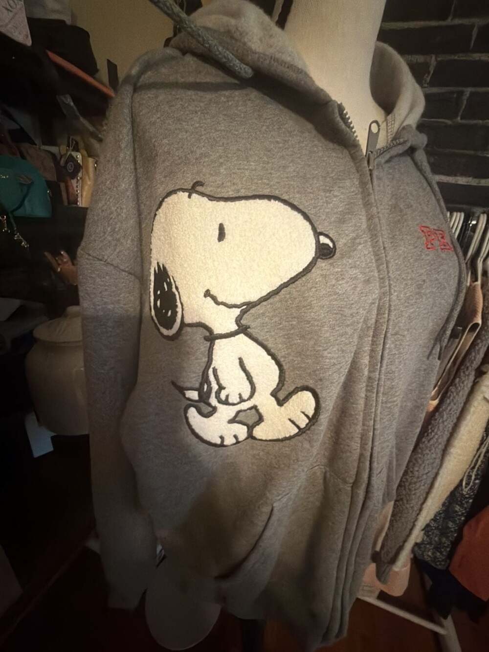 Peanuts Snoopy Zip Up Hoodie Size XL Heather Charcoal